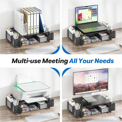 Simple Trending Desk Organizer and Accessories, Computer Metal Monitor Stand Riser with Drawer and Pen Holder for Laptop, Computer, iMac, Black