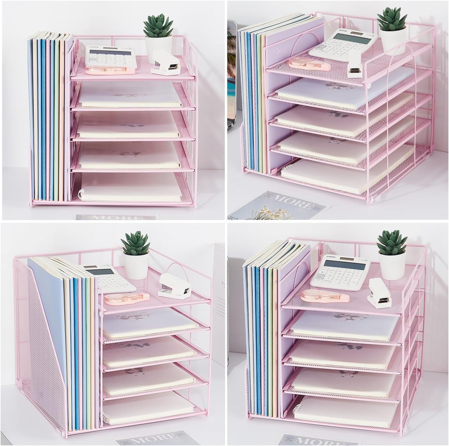 LEKETREE Desk Organizers and Accessories, 5-Tier Paper Letter Tray Organizer with File Holder, Desktop Organizer for Office Supplies (Black)