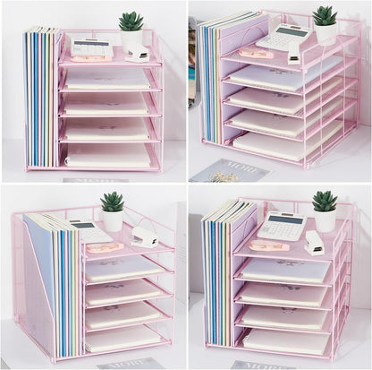 LEKETREE Desk Organizers and Accessories, 5-Tier Paper Letter Tray Organizer with File Holder, Desktop Organizer for Office Supplies (Black)
