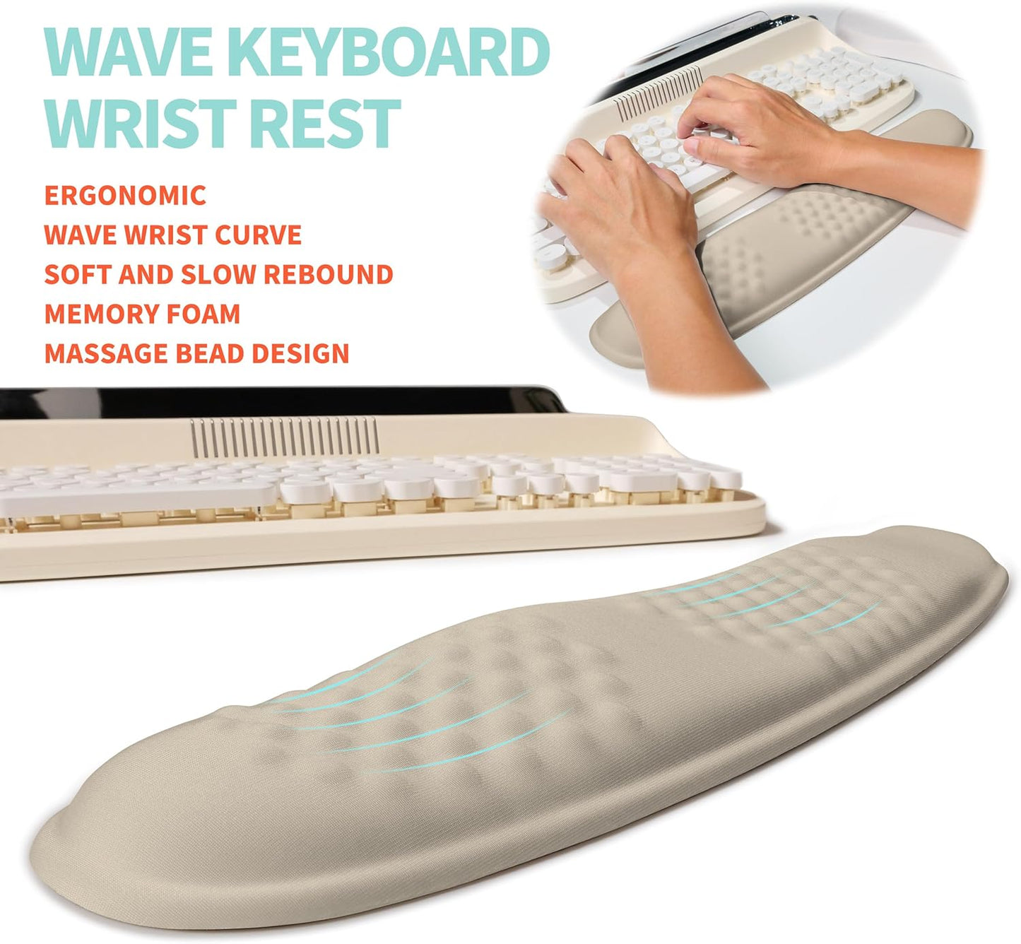 2-in-1 Ergonomic Set, Wave Rise Keyboard Wrist Rest and Massage Bulge Slope Mouse Pad Wrist Support, Cushion Memory Foam Integrated to Relieve Wrist Pain, Black