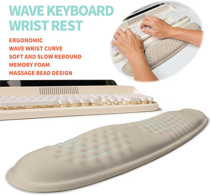 2-in-1 Ergonomic Set, Wave Rise Keyboard Wrist Rest and Massage Bulge Slope Mouse Pad Wrist Support, Cushion Memory Foam Integrated to Relieve Wrist Pain, Black