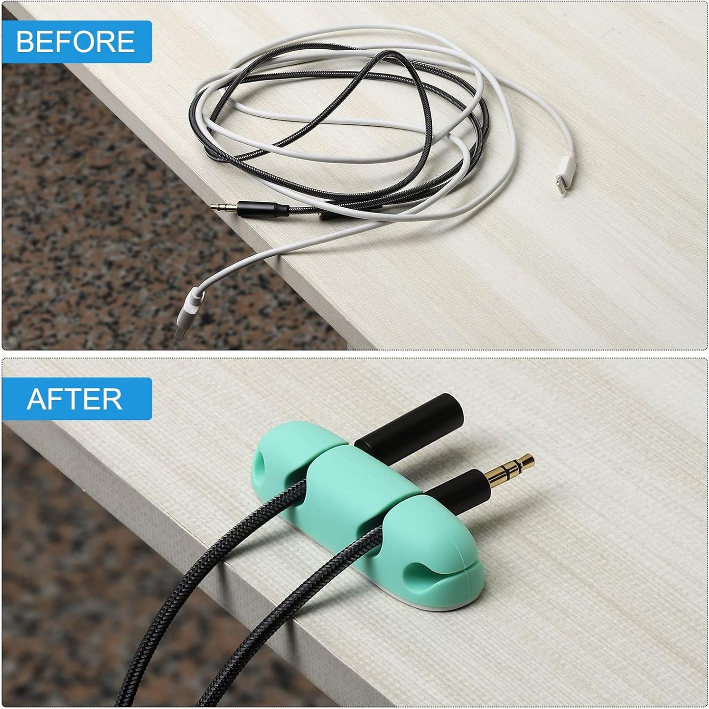MECCANIXITY 3pcs Cable Clips Cord Organizer for Desk, 4 Slots Silicone Adhesive Cord Holders Organizer Cable Management for USB Charging Cable, Purple