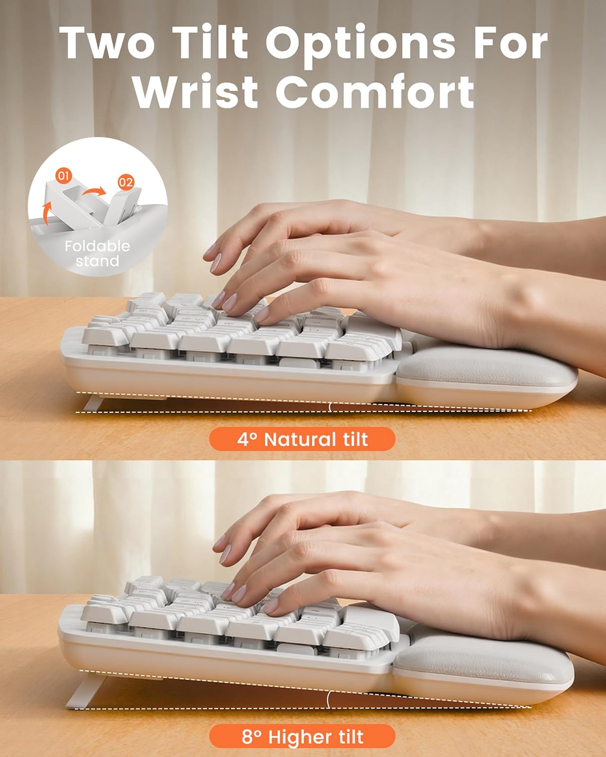 Wireless Keyboard and Mouse Combo, SABLUTE MA41 30dB Quiet Ergonomic Wave Keyboard Set with Soft Leather Palm Rest, Dual-System Switch for Windows/Mac, Ideal for Business Teams Home Office