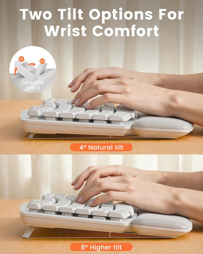 Wireless Keyboard and Mouse Combo, SABLUTE MA41 30dB Quiet Ergonomic Wave Keyboard Set with Soft Leather Palm Rest, Dual-System Switch for Windows/Mac, Ideal for Business Teams Home Office