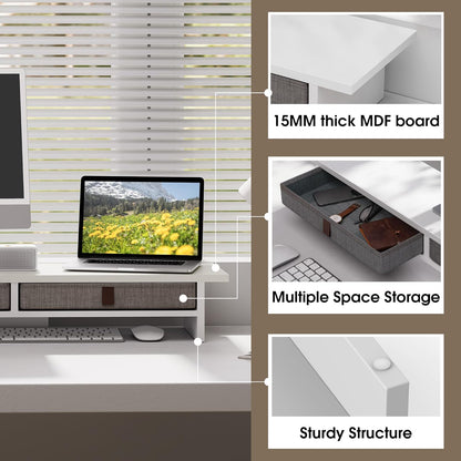 Fenge Monitor Stand with Drawer, 2 Tiers Dual Monitor Riser for Desk, 35 Inch Computer Stand for 2 Monitors, Desk Shelf for Home, Office, Laptop, PC, TV, Printer