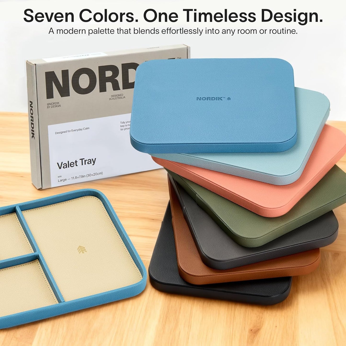 Nordik Leather Valet Tray - Sand Brown - 9.5 x 7.9 Inch Medium Vegan Leather Tray - Stylish Nightstand Organizer for Men - Modern Bedside Caddy - EDC Catchall for Key Watch Wallet Jewellery
