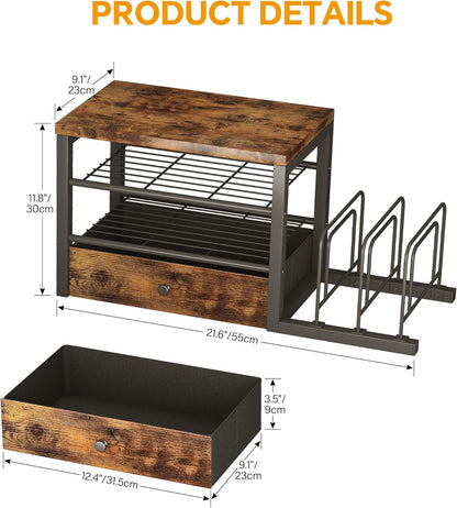 Homeiju Wood Desk Organizer with Drawers, Desk File Organizer with 3 Vertical File Holders, File Shelf,Storage for Mail, Supplies,Classroom Organization