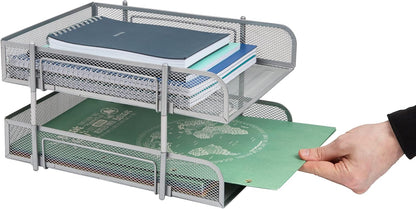 Mind Reader Stackable Paper Tray, Desktop Organizer, File Storage, Office, Metal Mesh, 2 Pcs, Black