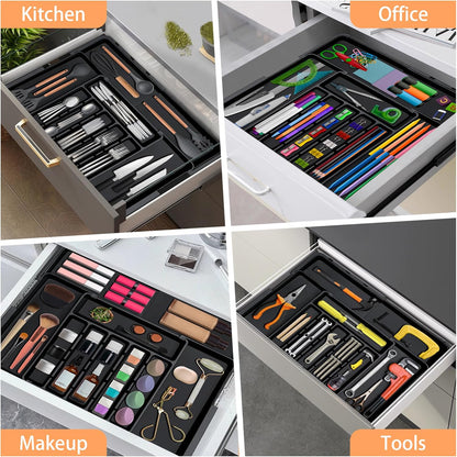 Spaclear Silverware Organizer Expandable Kitchen Utensil Drawer Organizer Large BPA Free Adjustable Cutlery Silverware Tray for Spoons Forks Knives Storage Divider for Kitchen Flatware 6-9 Slots Black