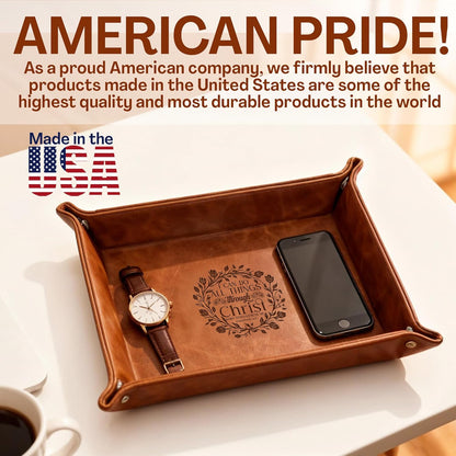 Personalized Engraved Leather Tray for Men with Engraved Name, PU Leather Valet Organizer for Dad, Custom Gift for Him, Custom Catchall Tray for Desk, Office, Accessories Travel Organizer for Men