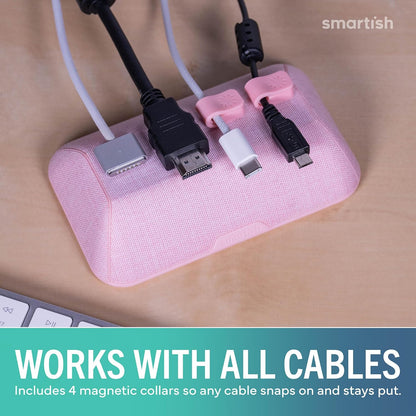 Smartish® Magnetic Cord Holder - Cable Wrangler Organizer with Magnet Clips for Charger Management on Desktop, Nightstand for USB-C + Lightning - Lightly Toasted Beige