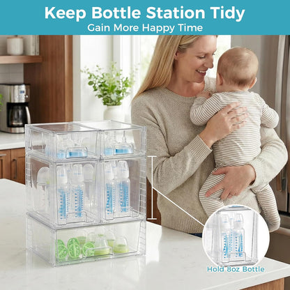 Vtopmart 4 Pack Clear Stackable Storage Drawers,Under Sink and Kitchen Organizers Storage,Easy to Assemble Plastic Drawers for Baby Bottle,Medicine, Bathroom,Cabinet and Pantry Organization