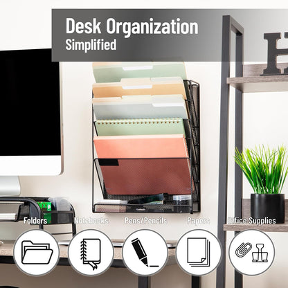 Mind Reader 5-Pocket Vertical File Storage, Desktop Organizer, Wall Mount, Office, Metal Mesh, Pink