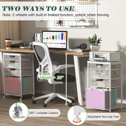 Sbanmao Rolling File Cart with 4 Storage Drawers, Mobile File Cabinet with Wheels, Hanging File Organizer, Under Desk Printer Stand Utility Cart Filing Cabinet for Home Office, Black