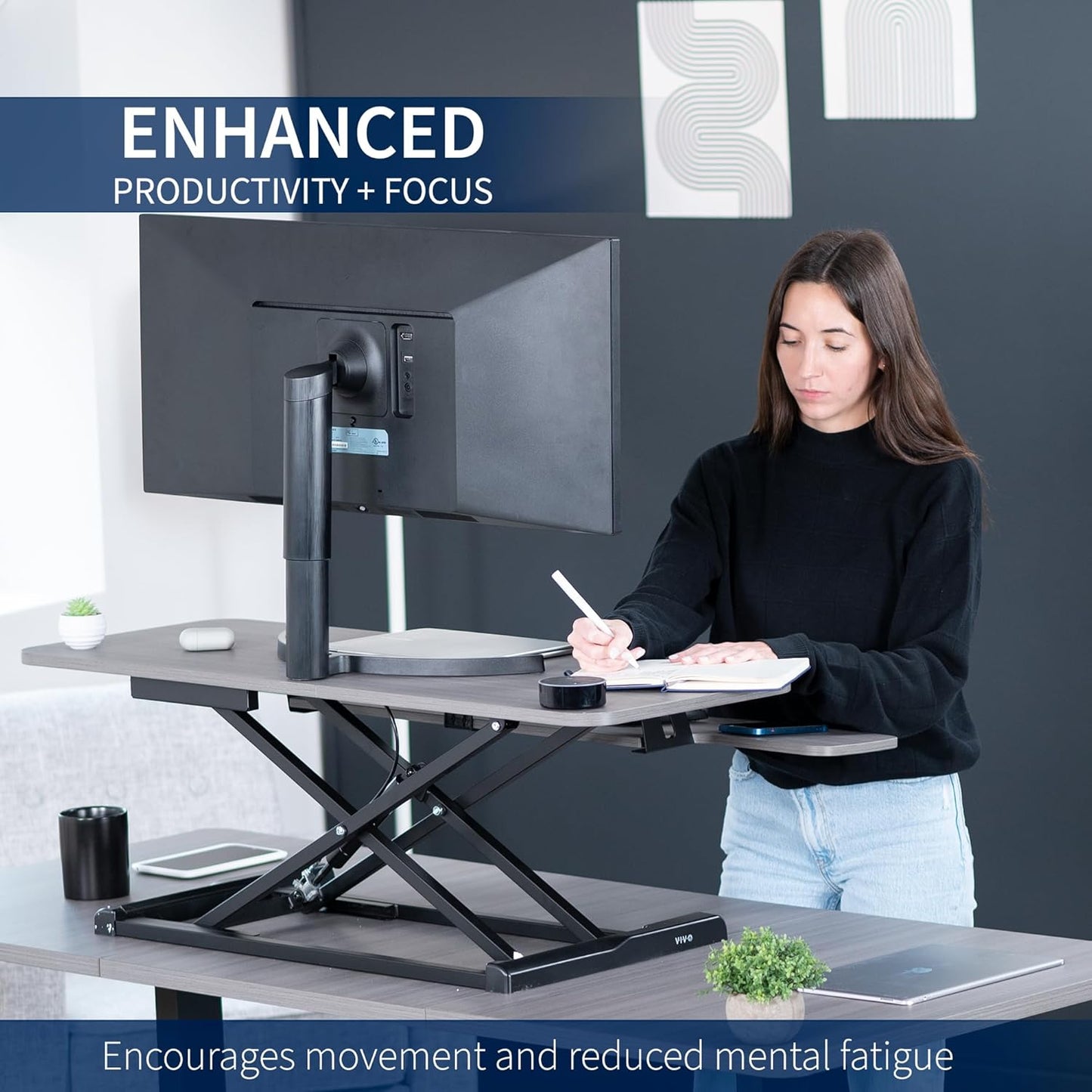 VIVO 26 inch Desk Converter, K Series, Height Adjustable Sit to Stand Riser, Dual Monitor and Laptop Workstation with Keyboard Tray, Black, DESK-V026KB