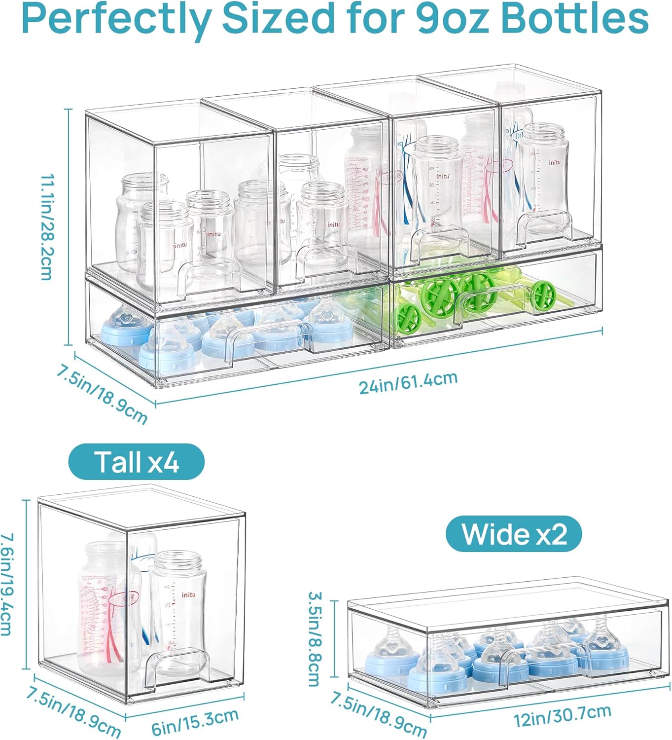 Vtopmart Stackable Storage Drawers Set of 4, Clear Plastic Organizer Bins for Bathroom Supplies,Ideal for Cabinet,Pantry,Laundry Room Organization