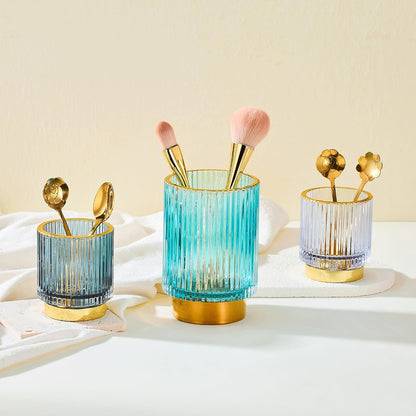 Makeup Brush Holder Organizer,Toothbrush Holders,Desk Pen Pencil Holder,Multifunctional Vintage Glass Brush Cup（L/Green/A3-6-US）