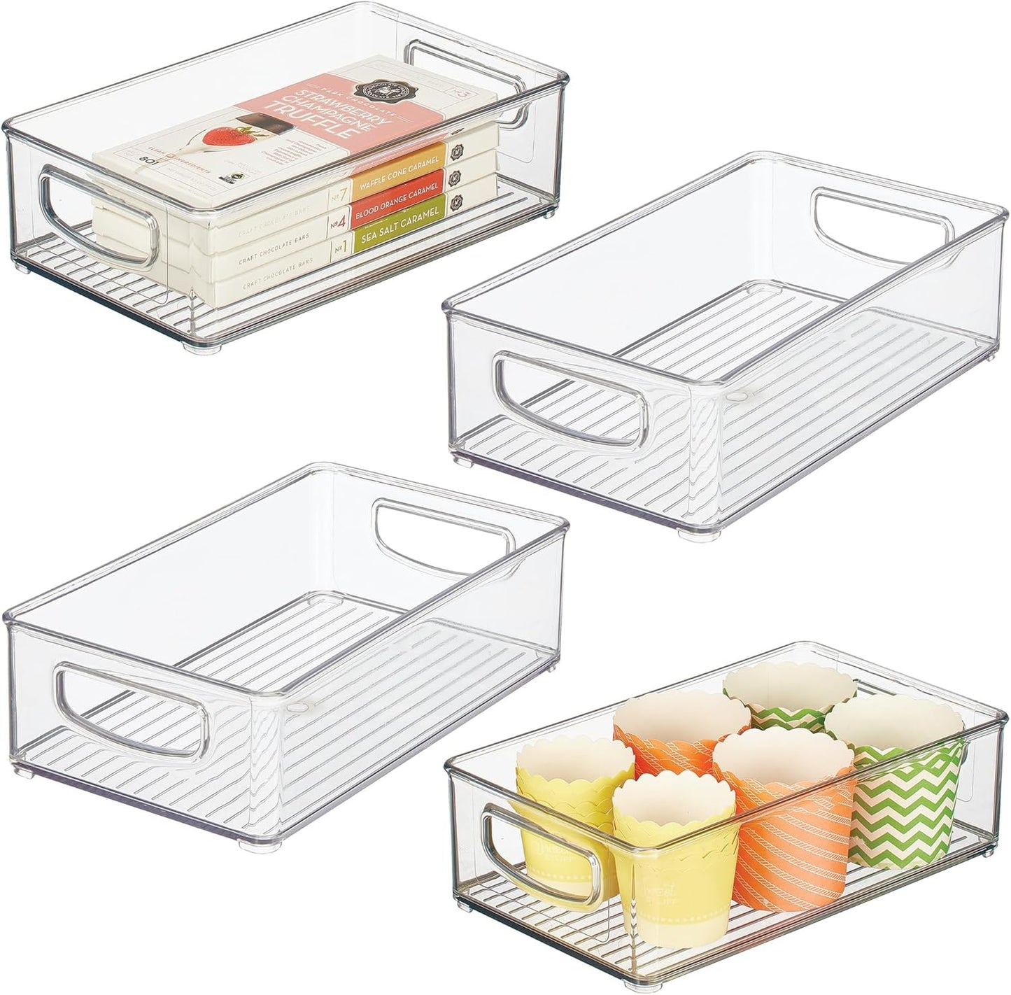iDesign Stackable Pantry Bin with Handles for Kitchen Storage Set of 2, Clear, Made in USA
