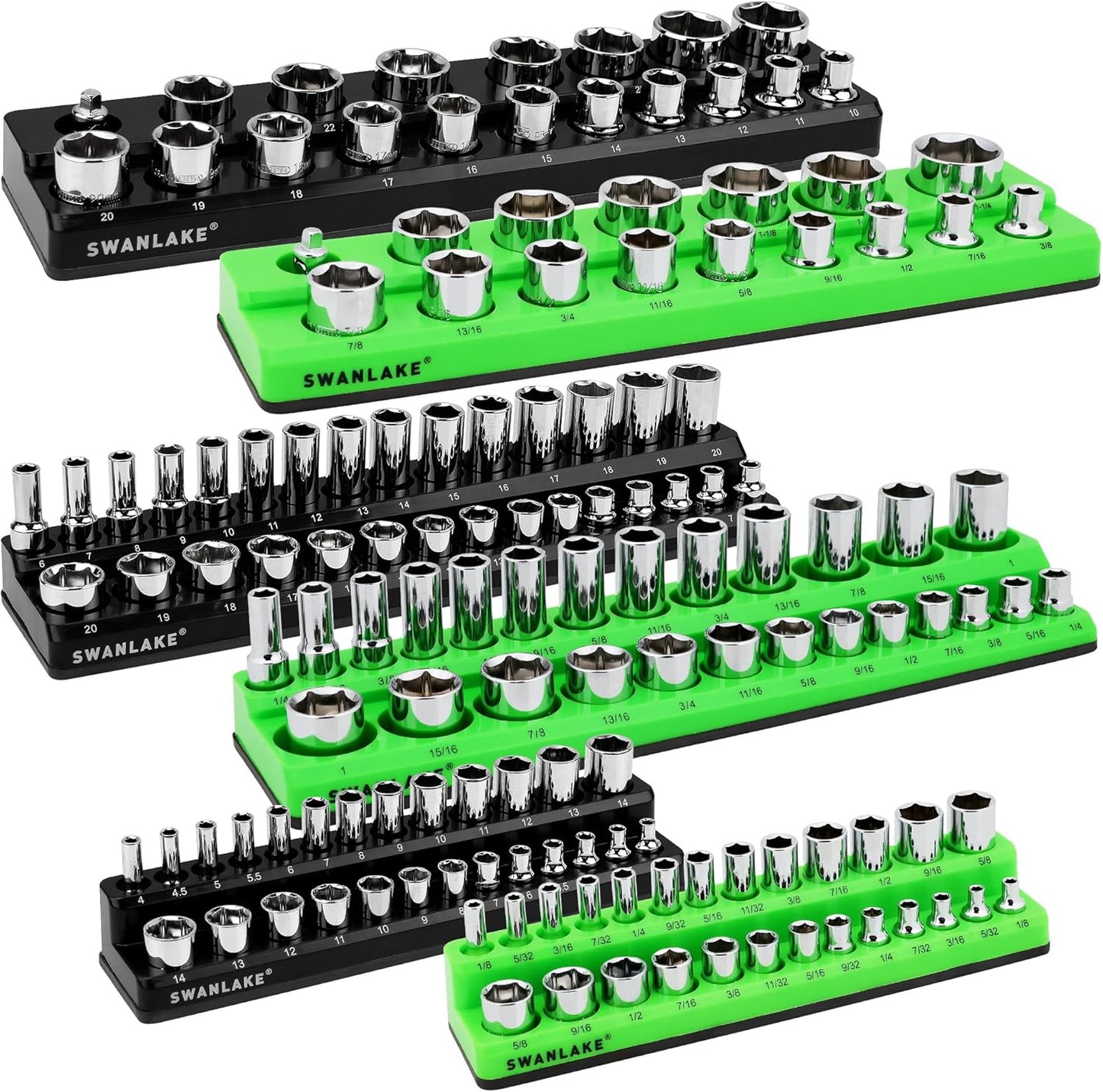 Magnetic Socket Organizer Set, 6PCS Socket Holder, 1/4", 3/8", 1/2" Sockets Holds 143 Pieces Magnetic Sockets Trays (Blue&red, 6 Pcs)