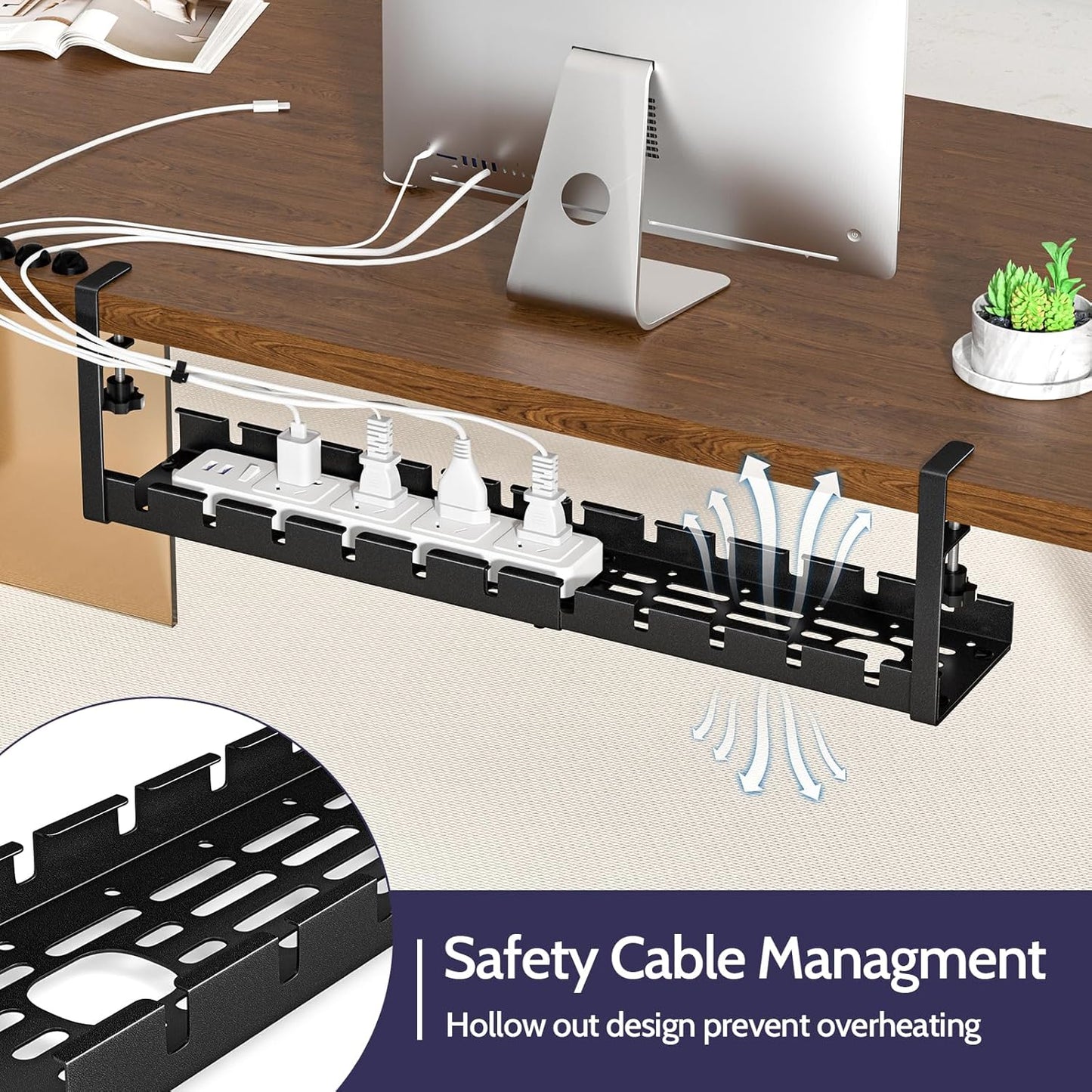 Shikha Cable Management Under Desk, 15.7"-31" Retractable Cable Management Tray, No Drilling Cord Organizer with Clamp for Desk, Under Table Wire Management Tray for Home Office -White