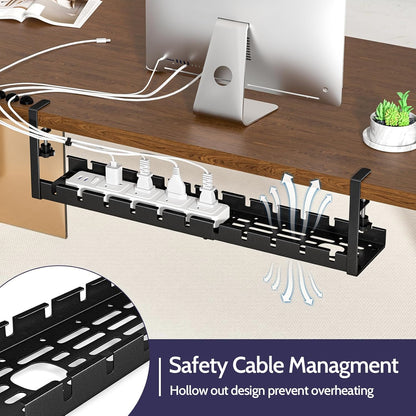Shikha Cable Management Under Desk, 15.7"-31" Retractable Cable Management Tray, No Drilling Cord Organizer with Clamp for Desk, Under Table Wire Management Tray for Home Office -White