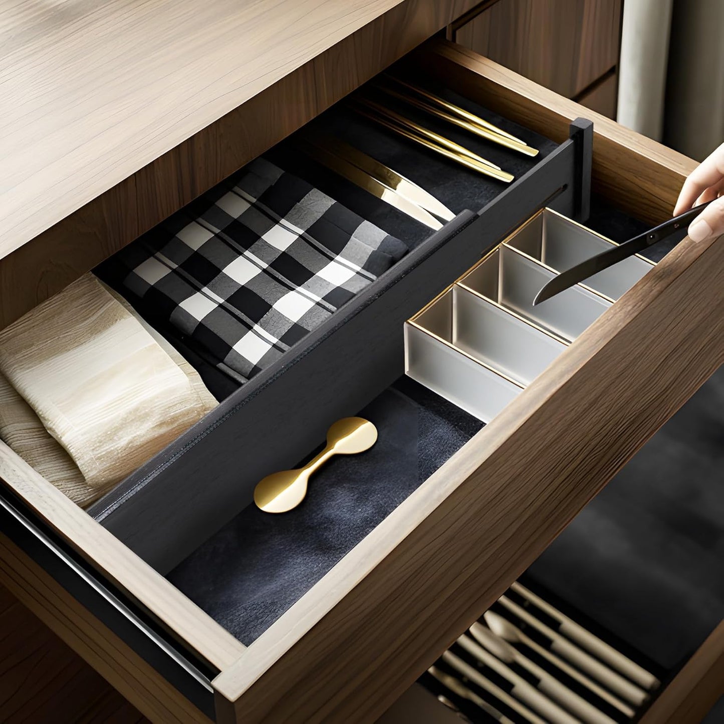 Utoplike 4 pcs Bamboo Kitchen Drawer Dividers Large, Adjustable Drawer Organizers, Spring Loaded, Expandable Organization Works in Kitchen, Dresser, Bathroom, Bedroom, Drawer, Desk
