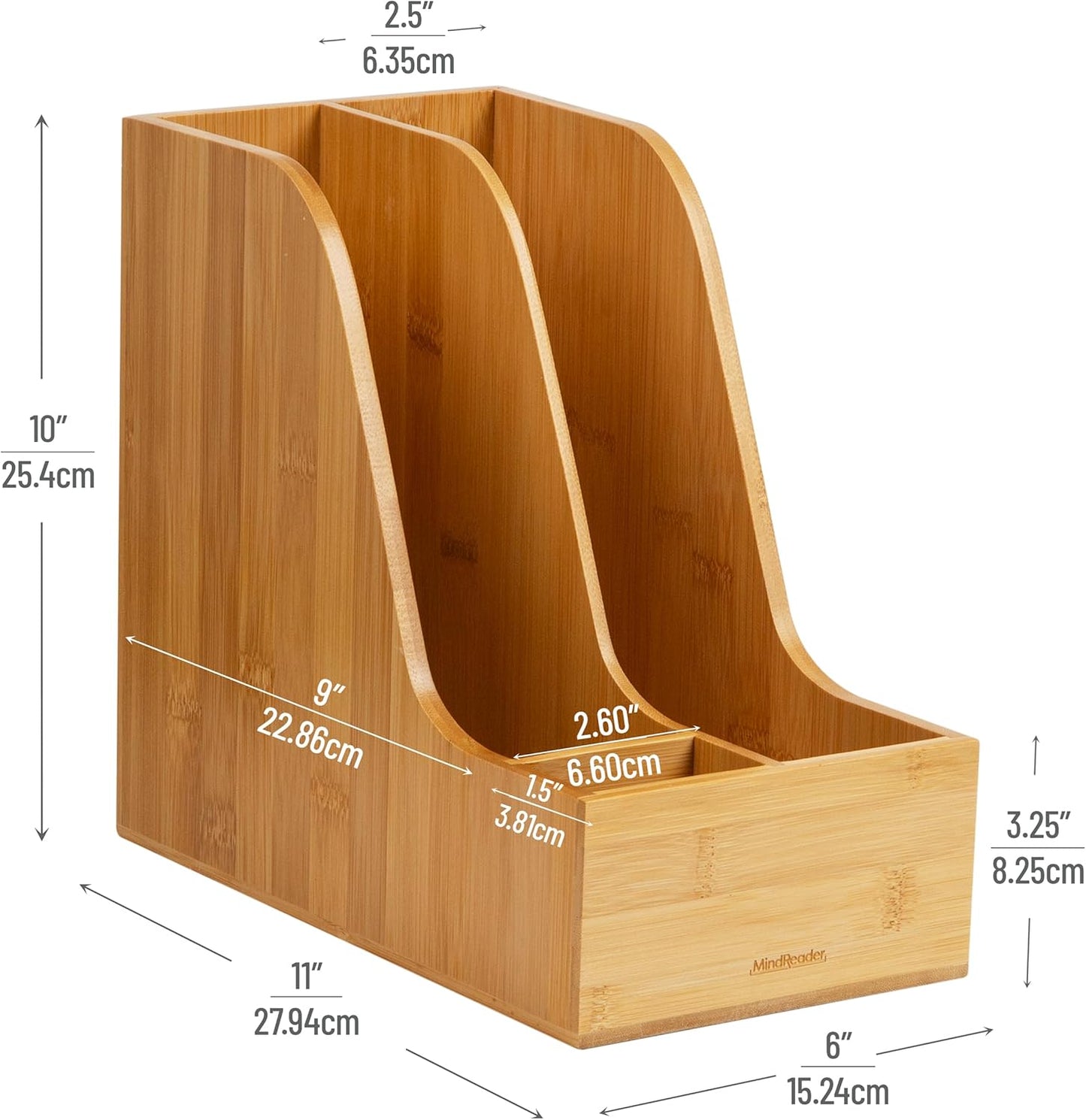 Mind Reader Vertical File Storage, Desktop Organizer, Magazine Holder, Office, Bamboo, 6"L x 11"W x 10"H, Brown