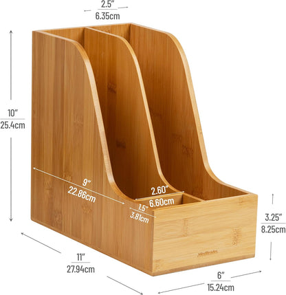 Mind Reader Vertical File Storage, Desktop Organizer, Magazine Holder, Office, Bamboo, 6"L x 11"W x 10"H, Brown