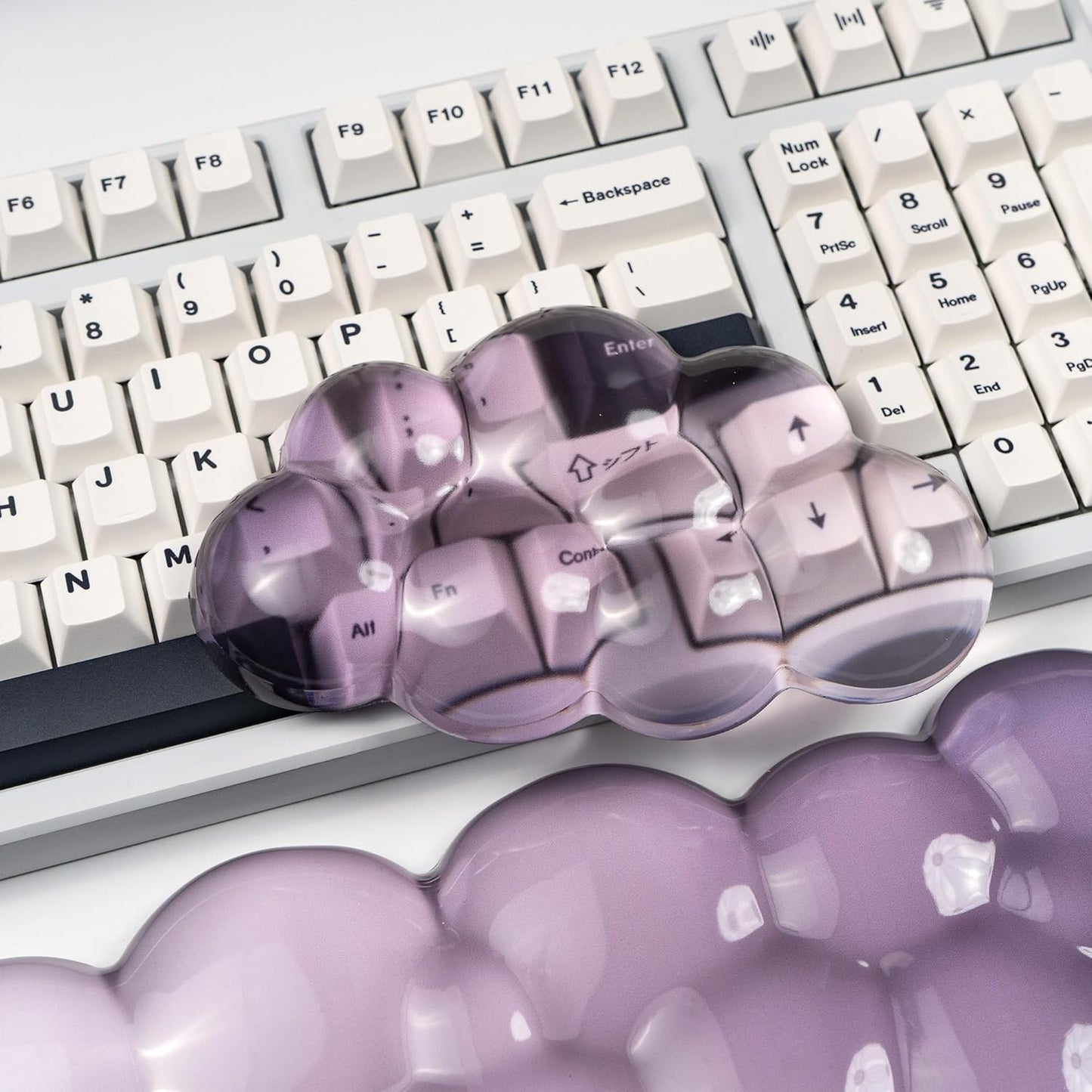 Gel Keyboard and Mouse Wrist Rest Set – Clear Cloud Wrist Rest for Computer Keyboard 60%/68%/75%, Comfort & Support for Typing and Gaming(Purple Green)