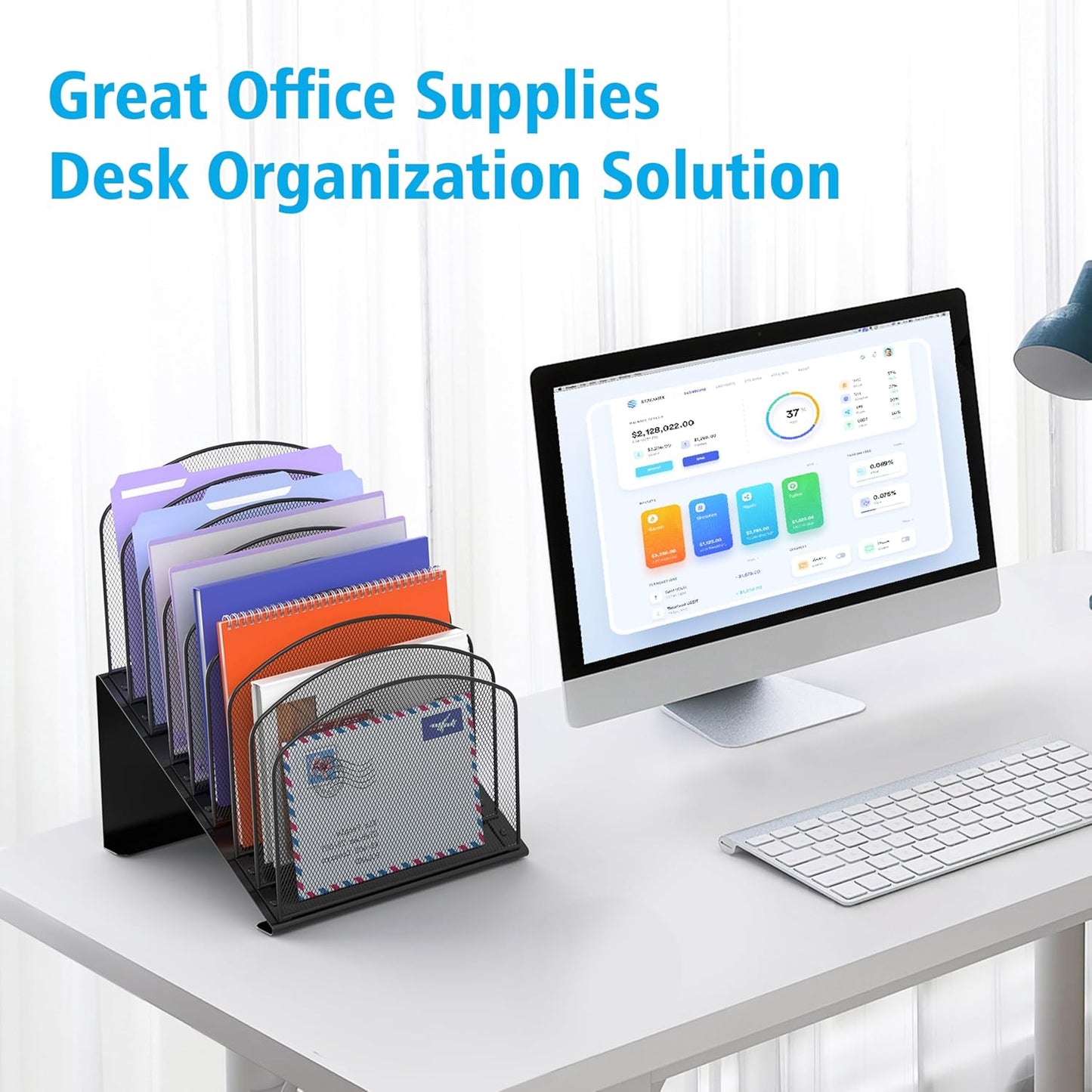 Inclined Desk File Organizer, 8-Section Upright Desk Organizer Standing File Sorter for Office Classroom Desktop Organization