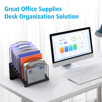 Inclined Desk File Organizer, 8-Section Upright Desk Organizer Standing File Sorter for Office Classroom Desktop Organization