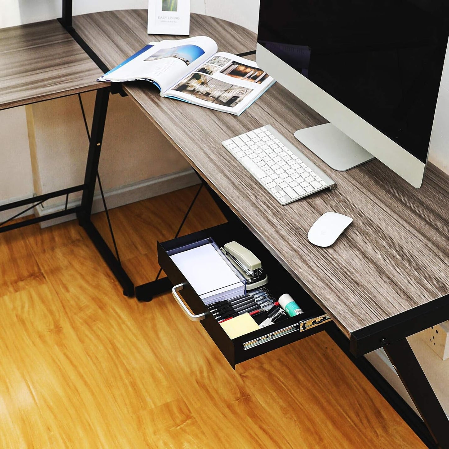 Gome Under Desk Pull-Out Drawer - Storage Organizer Office Mounted, Easy Slide-Out Pencil Drawer for Saving Space, Under Flat-Top Desk Storage Ideal for Sit-Stand Workstation
