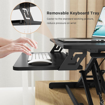 JOY worker Standing Desk Converter, 32" Wide Height Adjustable Sit Stand Up Desk Riser with Keyboard Tray, Desktop Workstation Riser for Home Office Computer Laptop, Particle Board, White