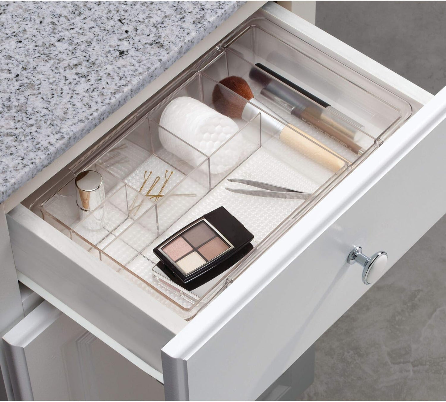 iDesign Expandable Makeup Drawer Organizer, Shallow Tray for Bathroom or Vanity Storage - Clear