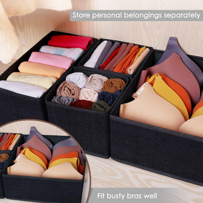 Criusia Foldable Underwear Drawer Organizer, Closet Dividers, Storage Box for Clothes, Socks (6 Bins, Gray)