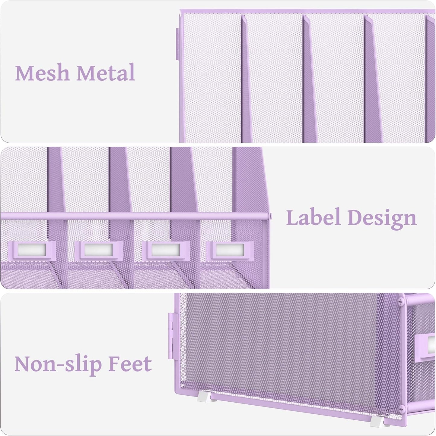 SUPEASY Desk Organizers Metal Desk Magazine File Holder with 5 Vertical Compartments Rack File Organizer for Office Desktop, Classroom, Home Workspace, Black