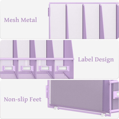 SUPEASY Desk Organizers Metal Desk Magazine File Holder with 5 Vertical Compartments Rack File Organizer for Office Desktop, Classroom, Home Workspace, Black