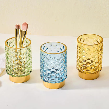 Makeup Brush Holder Organizer,Toothbrush Holders,Desk Pen Pencil Holder,Multifunctional Vintage Glass Brush Cup（A46-6-US）