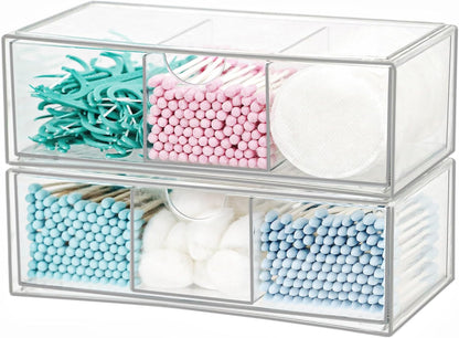 Set of 2 Stackable Storage Drawers - 6.7" Clear Plastic Drawer Storage, Acrylic Makeup Organizer, Desk Counter Cabinet Office Organizer, Bathroom Organizers and Storage (Modern/Set of 2)