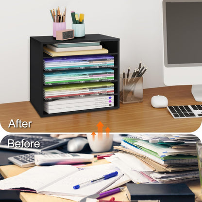 EMERIT Paper Organzier Wood Desktop Organizer Storage Letter Tray File Sorter with Adjustable Shelves for Home Office