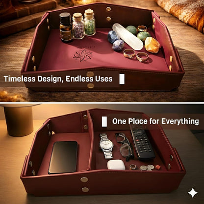 Valet Tray Organizer for Men & Women - PU Leather Catch All Tray with Removable Divider - EDC Storage for Keys, Watch, Phone - Nightstand, Dresser & Desk Organizer - Pacific Navy