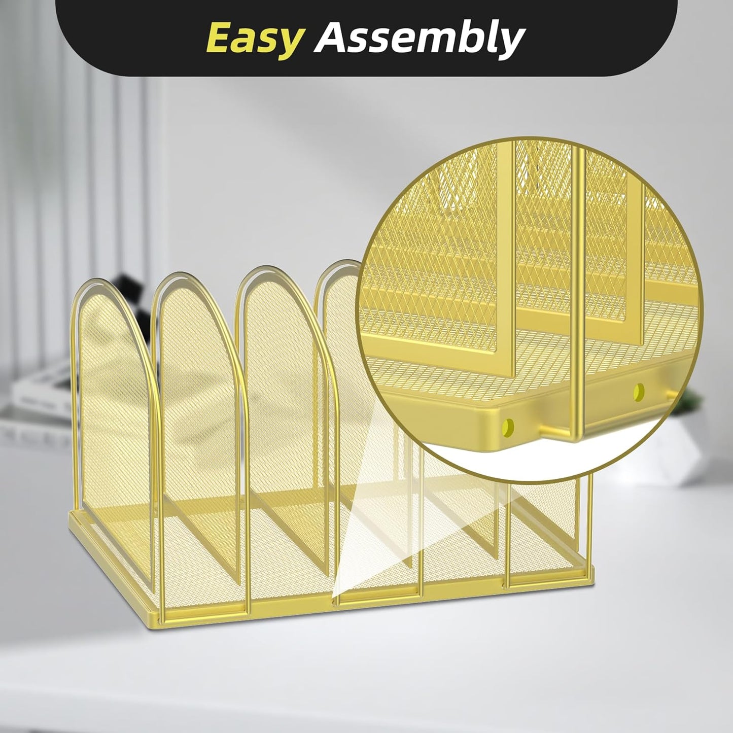 SUPEASY File Organizer for Desk, 5-Section Mesh Desk Organizer, Vertical File Holder Desktop Organizer File Sorter, File Folder Holder for Office Supplies, Black