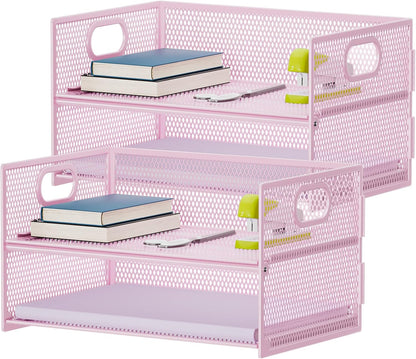 Marbrasse 2 Tier Paper Organizer Letter Tray, Mesh File Organizer with Handle, Paper Sorter Desk Organizer for Home Office Supplies - Black