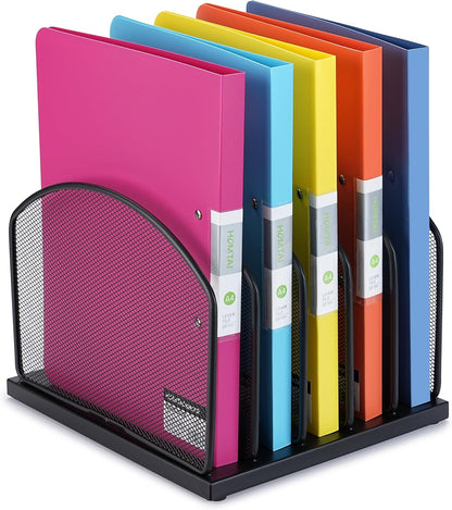 Huron 8-Slot Vertical File Binder Organizer Storage, Black Steel Mesh