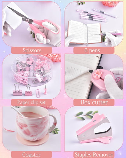Purple Desk Accessories and Organizers with Desk Organizer and 360°Rotating Pen Holder stapler Pen and a Lot of Office Purple Office Supplies Beautifully Presented in a Gift Box