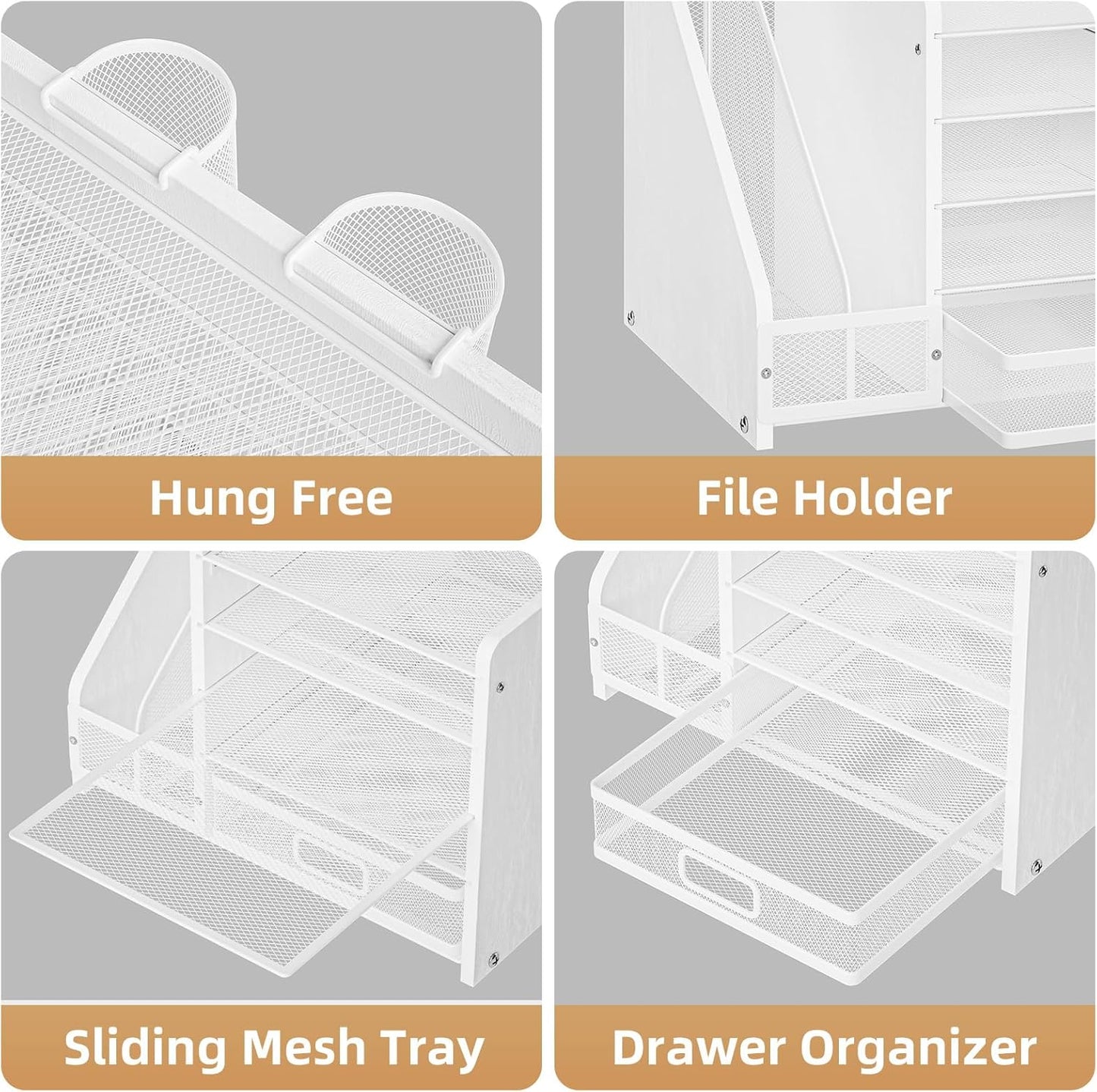 Marbrasse Desk Organizer with File Holder, 5-Tier Paper Letter Tray Organizer with Drawer and 2 Pen Holder, Mesh Desktop Organizer and Storage with Magazine Holder for Office Supplies(Black)