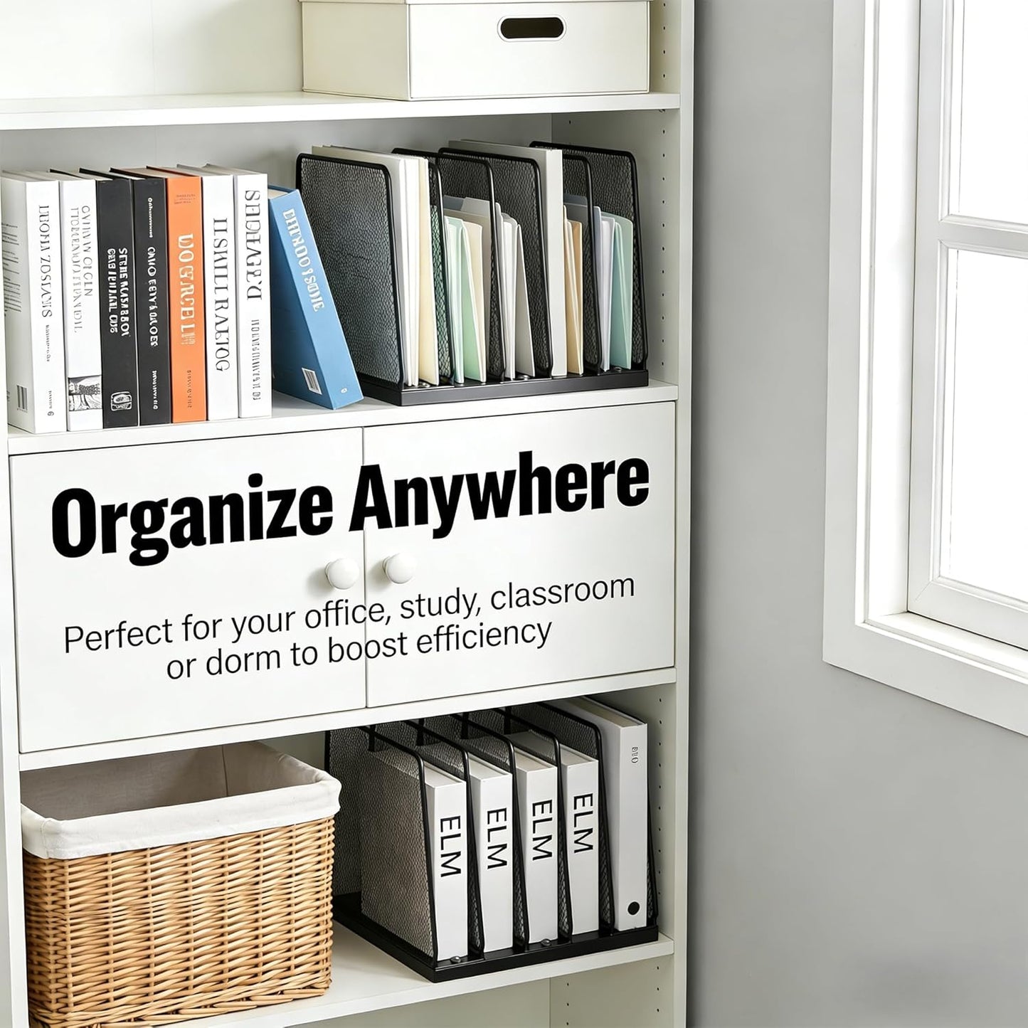 AUPSEN 5-Section Gold File Organizer for Desk, Wood Mesh Desktop File Organizer, File Sorter Storage Rack, Vertical Folder Holder for Files, Magazines, Books (Gold)