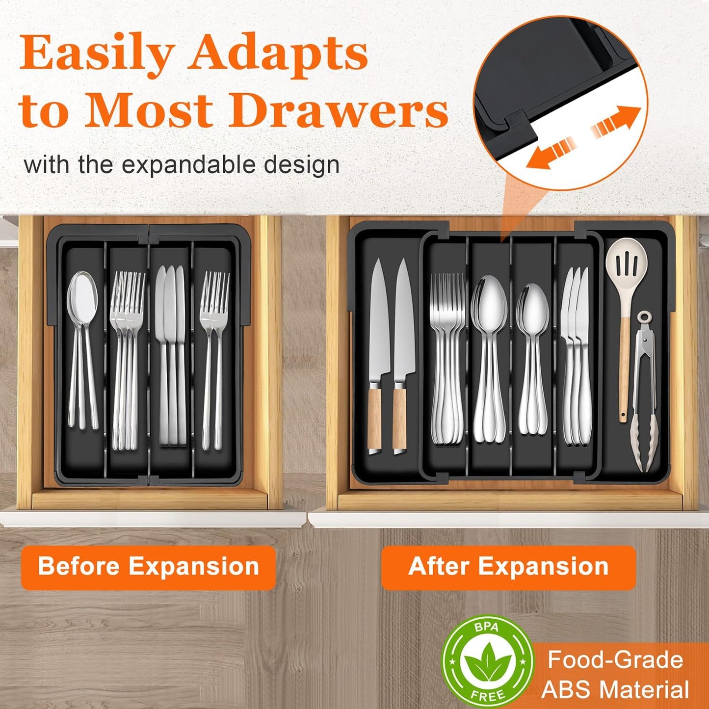 Spaclear Silverware Organizer - Expandable Kitchen Drawer Organizer, Utensil Drawer Organizer, Adjustable Plastic Flatware and Cutlery Holder, Kitchen Organizers Storage for Forks Knives, Black