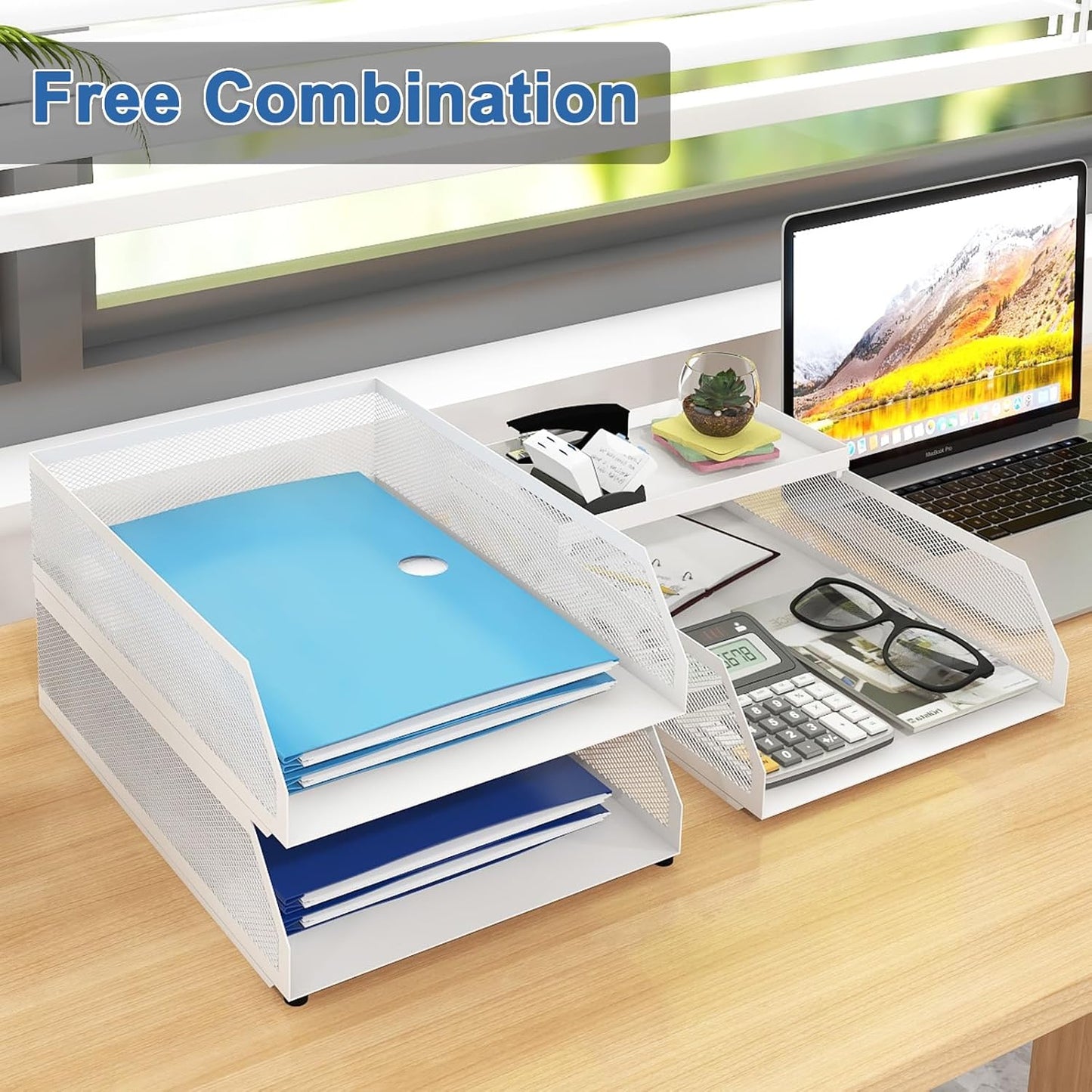 Natwind 4-Tier Paper Organizers,Desk Organizer,Stackable Paper Tray, Desk Accessories,Metal Mesh Desktop Organizer,Letter Trays,File Document Storage Rack for for Home, Office, School (Black)