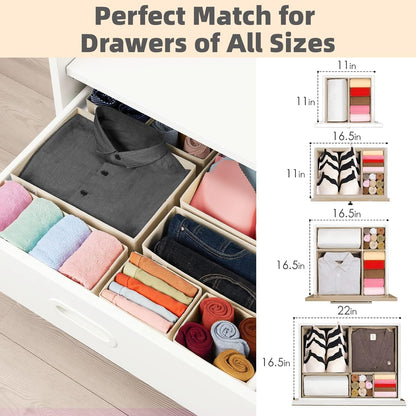 Criusia Drawer Organizer Clothes, 8 Pack Underwear Organizer, Foldable Closet Organizers and Storage Dresser Dividers for Clothes, Socks, Scarves, Ties (Gray)